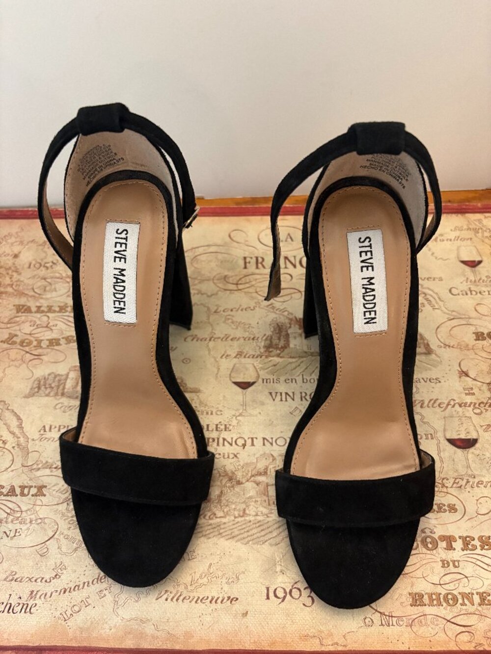 Steve Madden Carrson Black Suede Ankle Strap Heels - Size 5.5 - Like New!